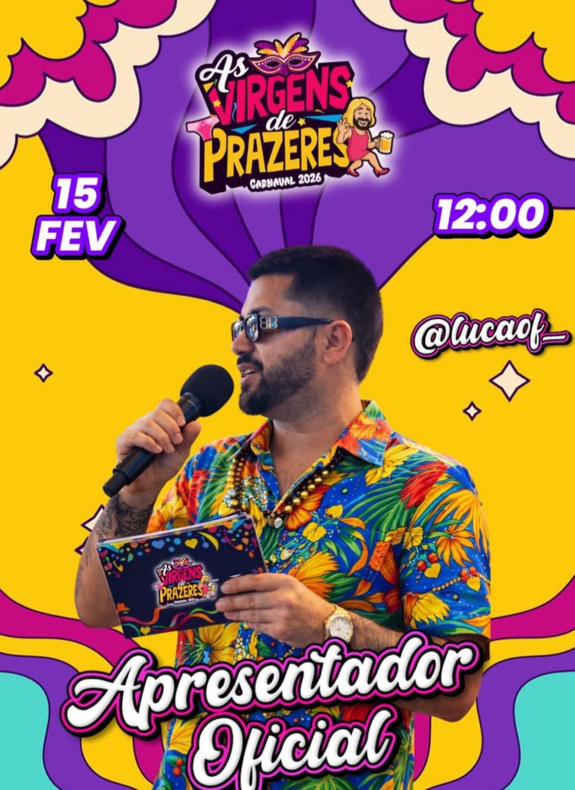 Leia mais sobre o artigo Virgens de Prazeres 2026 confirma Luca Rodrigues como apresentador oficial do bloco