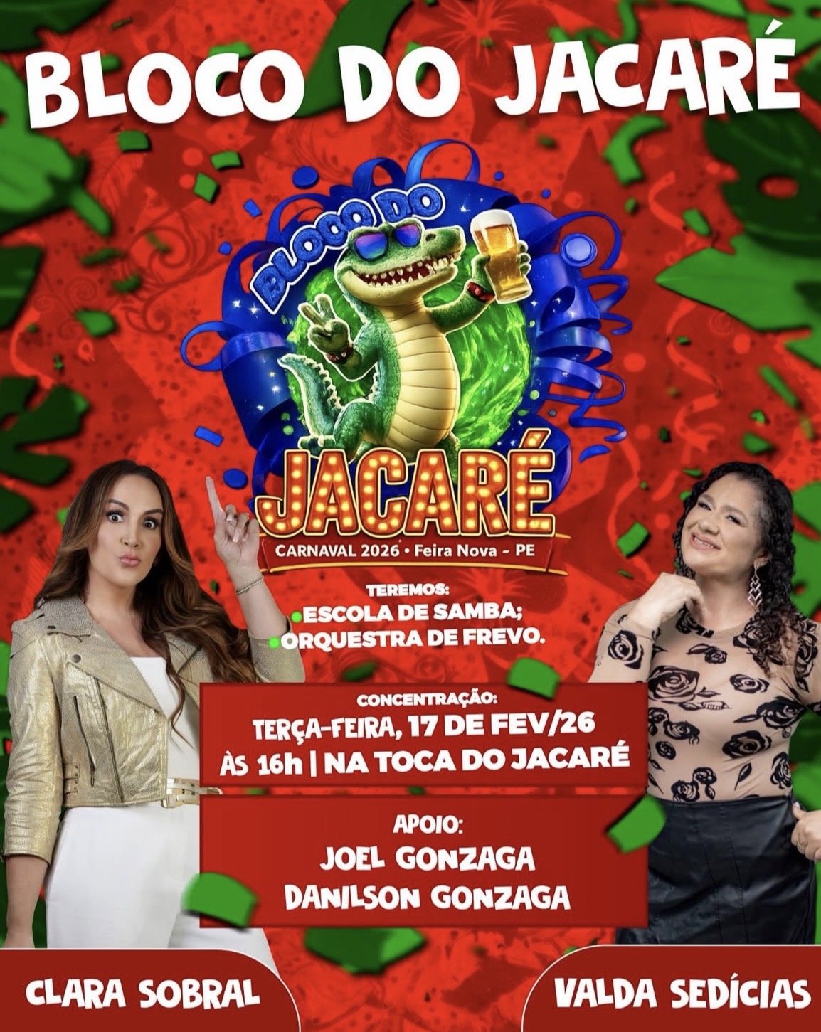 Leia mais sobre o artigo Prefeito Joel Gonzaga e Danilson Gonzaga anunciam Bloco do Jacaré para o Carnaval 2026 em Feira Nova